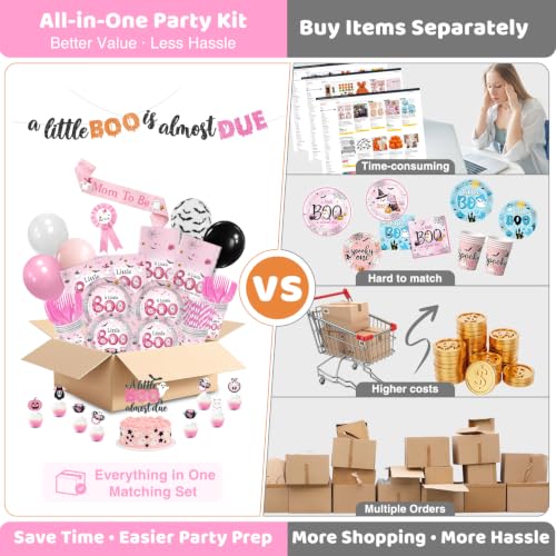 Pink Halloween Baby Shower Decorations Set - 296 Pieces for 24 Guests