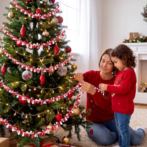 4 Rolls 40 ft Christmas Tree Bead Garland - Wine Red & Clear, Festive Decor