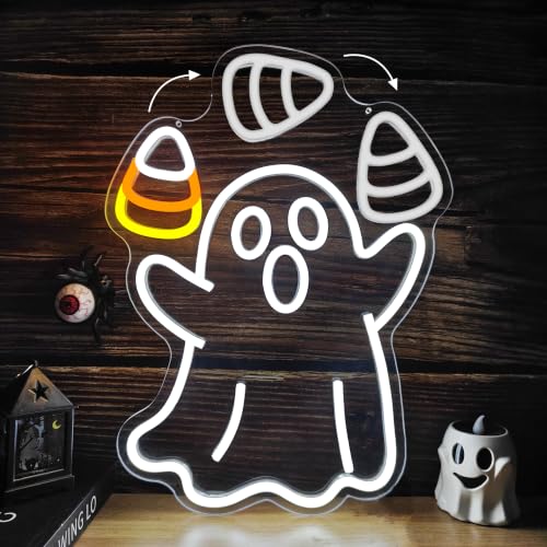 Ghost Corn Juggling Halloween Neon Sign - Animated Dimmable LED Decor - Variation of THIS listing