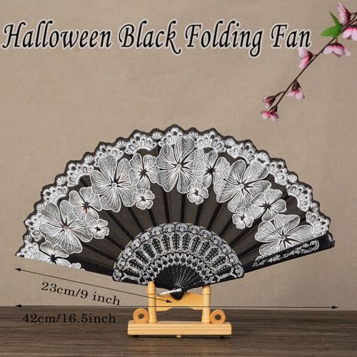 Black Spanish Folding Fan for Halloween Cosplay & Party Decor - Retro 1920s Style