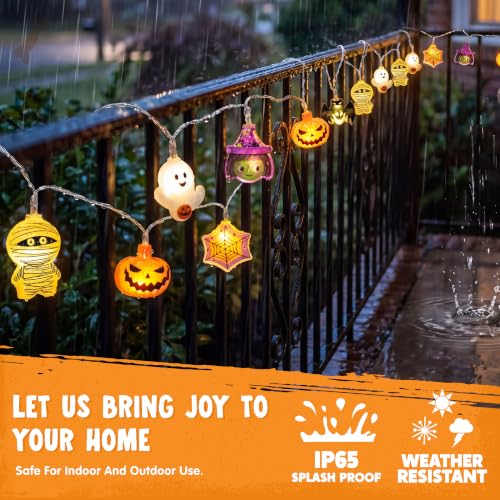 Halloween String Lights Set - 19.7Ft 30 LED Ghost & Pumpkin 3D Designs, Battery Operated with 8 Modes, Indoor Outdoor Decor, Multiple Character Variations