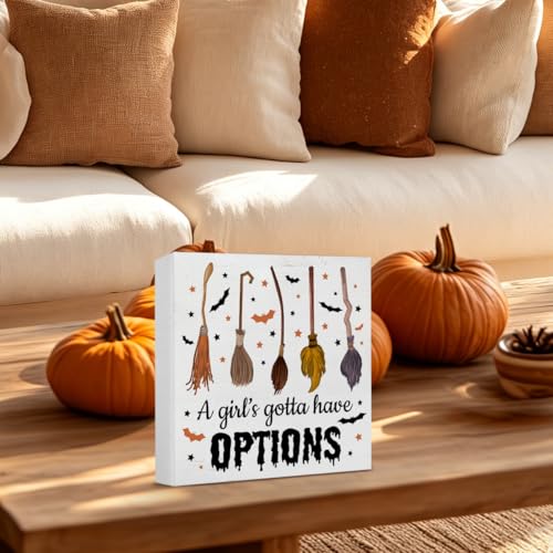 Halloween Witchy Decor Spooky Broomstick Sign for Party & Home 5x5 Inches
