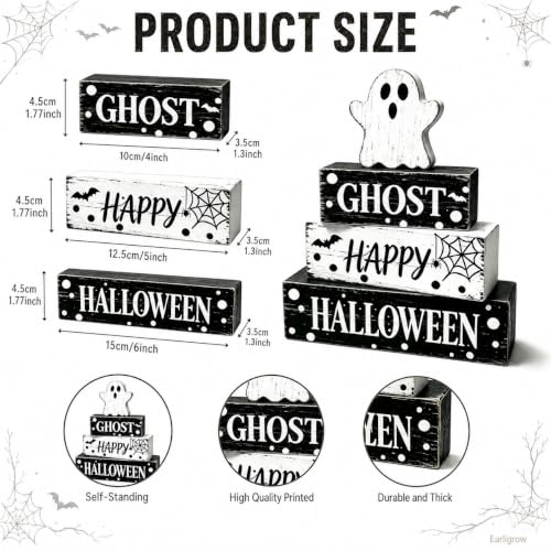 Ghost Halloween Table Decor Set - Wooden Whimsical Spooky Indoor Halloween Decoration with Boo Variation