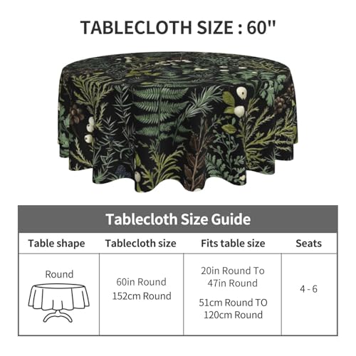 Plant 01 Round Botanical Tablecloth 60 Inch - Sage Green Boho Herb Leaf Decor
