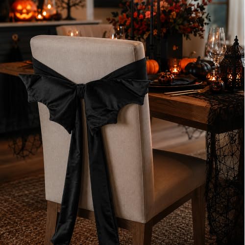 Black Velvet Chair Bow Sashes - Halloween Party Decorations, 4 Pcs - Variation of Black/4 Pcs