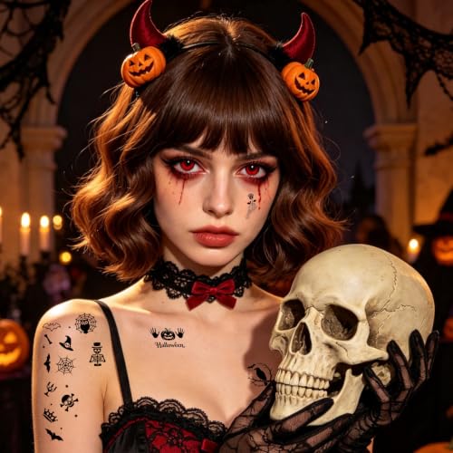 Halloween Temporary Tattoos Sheets - 56 Sheets with Pumpkin Bat Spider Designs