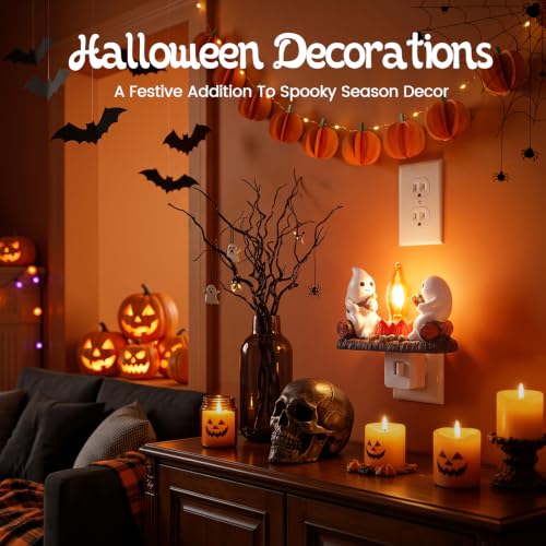 Halloween Ghost Campfire Night Light - Plug-In Flickering Flame Decor