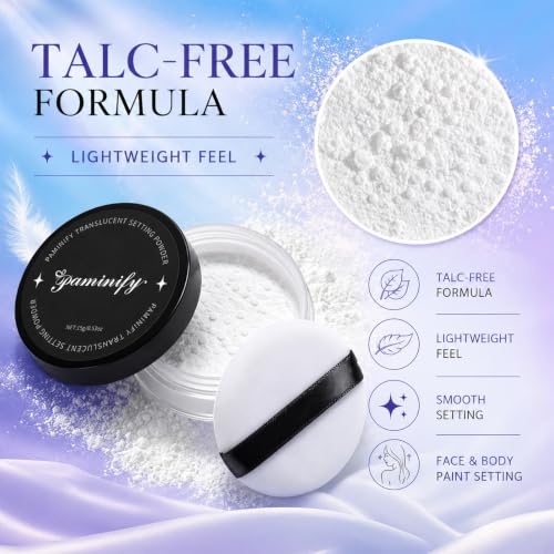 Translucent Talc-Free Setting Powder with Sifter - Long-Lasting Matte Finish for Face & Body Makeup