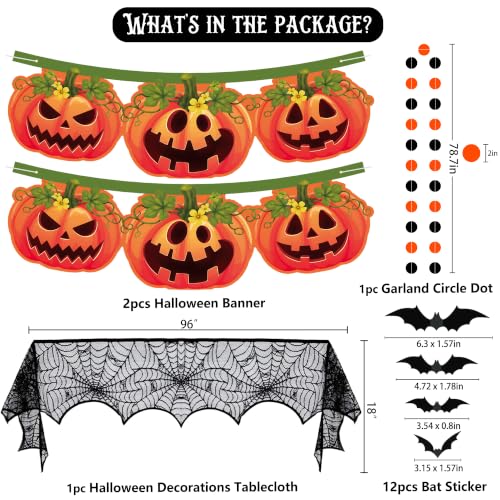 Halloween Pumpkin Banner & Spider Web Mantel Decor Set