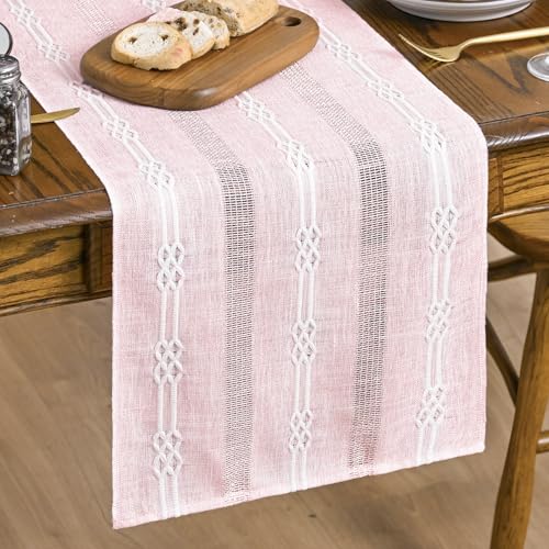 Pink Farmhouse Embroidered Table Runner 13x72 Inch - Seasonal Kitchen Decor