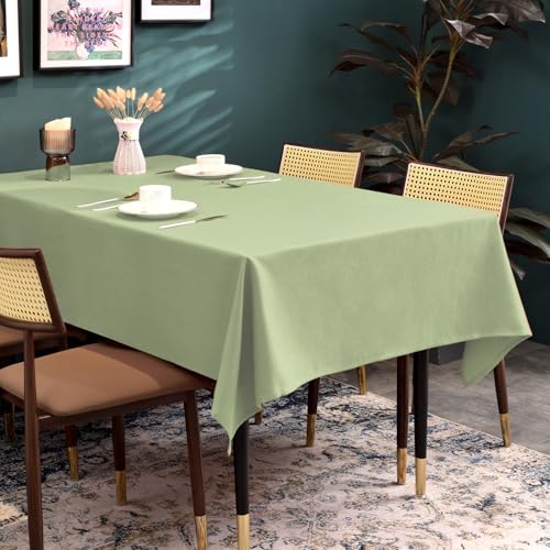 Waterproof Sage Rectangle Table Cloth 57x118 Inches - Easy Care Faux Linen