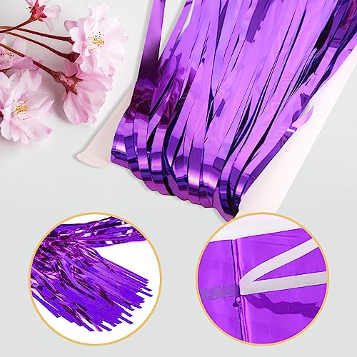 Purple Foil Fringe Curtains 50 Pack - 3.2ft x 8.2ft Tinsel Backdrop for Parties - Purple