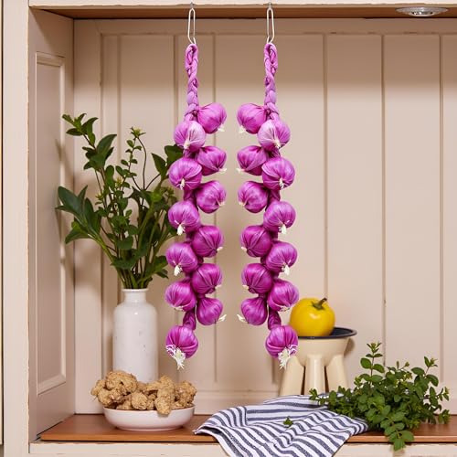 Artificial Garlic String - Purple 2 Pack Farmhouse Kitchen Decor & Photo Props