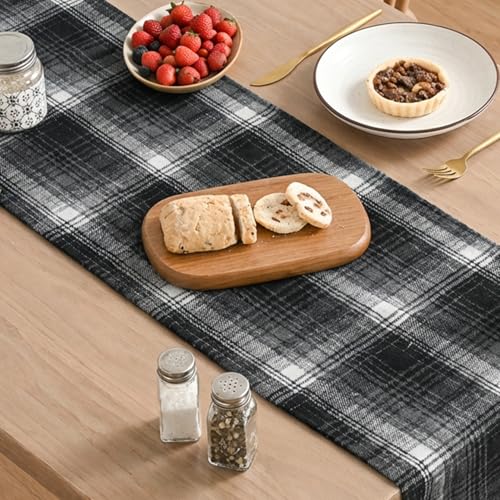 Farmhouse Check Table Runner 13x36 Inch Black Grey Halloween Rustic Home Decor