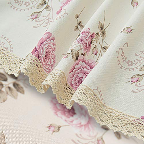 Beige Floral Print Square Tablecloth 38x38 Inch Waterproof Stain-Resistant