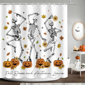 Halloween Shower Curtain Spooky Skeletons Pumpkin Waterproof Fabric 72x72 in