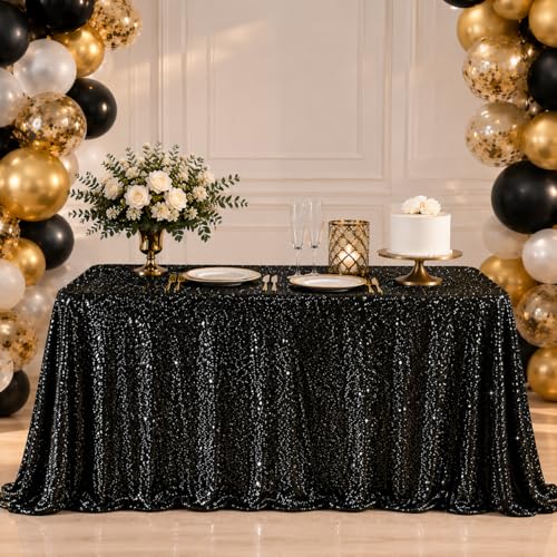 Black Sequin Rectangle Tablecloth 60x102 Inches for Wedding Party Banquet