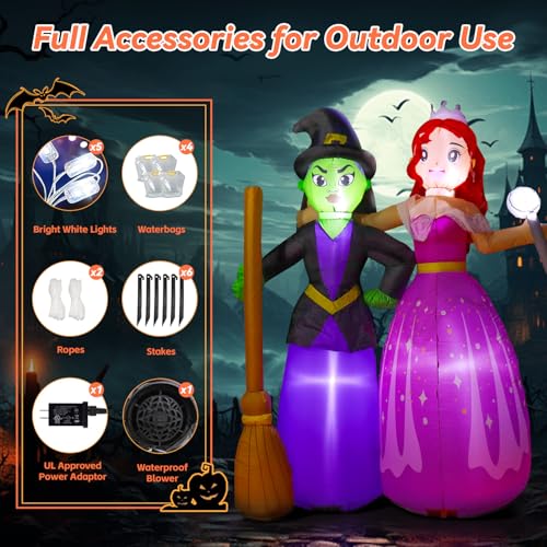 6FT Inflatable Witch Sisters Halloween Yard Decorations with Built-in LEDs, Outdoor & Indoor Spooky Decor