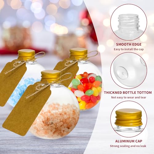 Plastic Potion Bottles Set - 25 Spherical 6oz Ball-Shaped DIY Craft Jars with Gold Caps