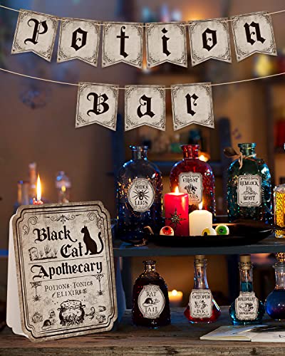 Halloween Potion Bar Decor Set - Spooky Witch Potion Labels & Banner