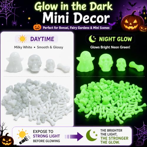 Glow in the Dark Mini Skull Bones Figurines - Halloween Decor & DIY Craft Set
