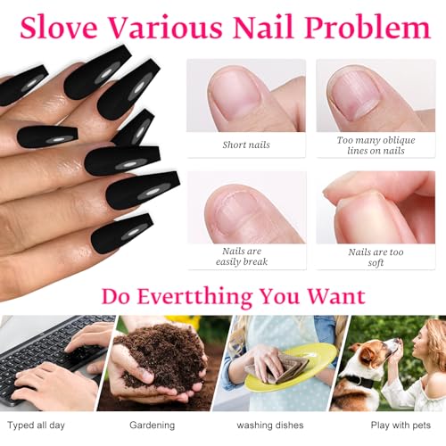 Long Black Coffin Press On Nails Set - 120 Pcs Fake Nails with Sizes & Tips