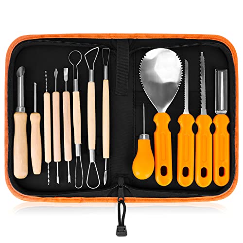Elmchee White Pumpkin Carving Tools Set 13-Piece Professional Stainless Steel Kit with Handlebag