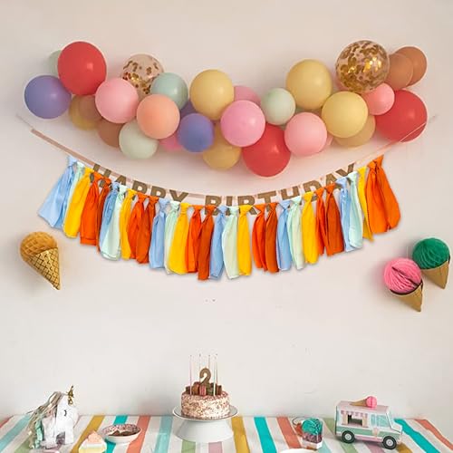 Rainbow Fall Birthday Garland Banner - Yellow Tassels, 80-Inch Party Decor