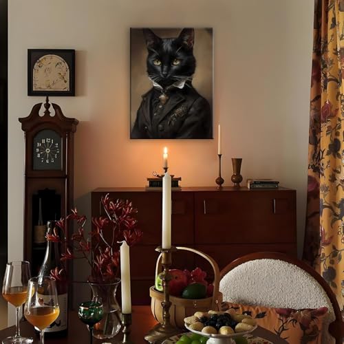 Black Cat Canvas Wall Art Poster - Gothic Home Decor, 11.5x15 Inch - Variation C001