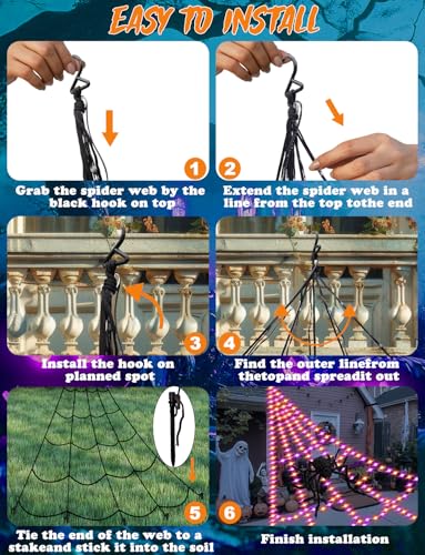 Halloween Light Up Spider Web Outdoor 16.4FT 250 LED Lights - Purple & Orange (Variation B-Purple&Orange)