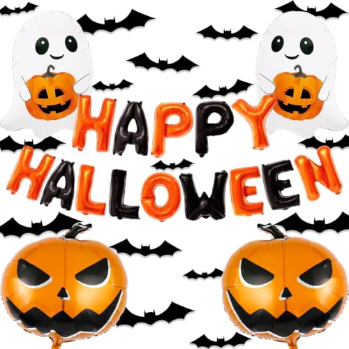 Halloween Balloons & Wall Stickers Party Decor Set - Pumpkin, Ghost, Bat