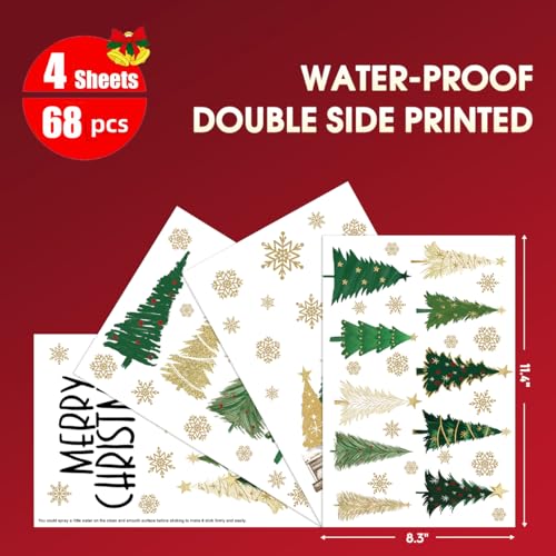 Christmas Window Cling Stickers - 68 PCS Holiday Tree Decorations, Track Christmas Tree Variation