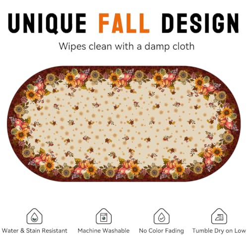 Fall Pumpkin & Leaf Oval Tablecloth 60 x 120 Inch - Autumn Decor