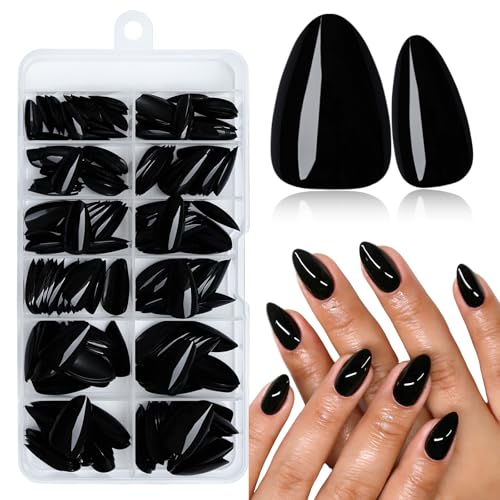 Black Short Almond Press On Nails Kit - 240pcs Fake Nails with Adhesive & Tools