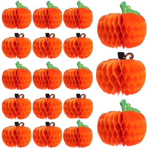 18 Pcs Fall Pumpkin Honeycomb Centerpieces - Halloween Thanksgiving Decor