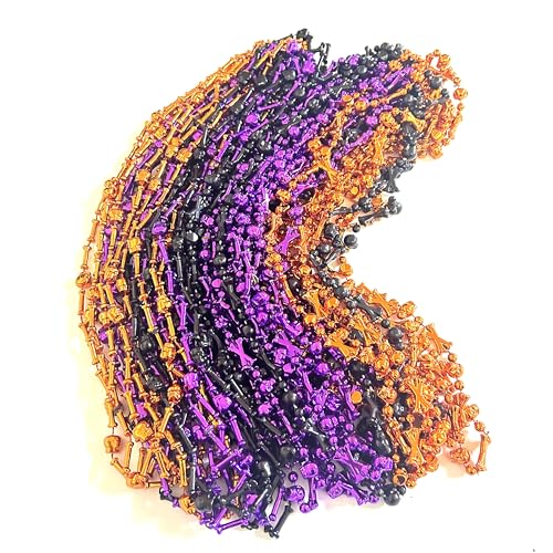 36PCS Halloween Skull Bead Necklaces - Black, Orange & Purple Party Decor