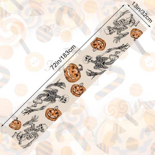 Halloween Table Runner 72x13 Inch Pumpkin Skeleton Fall Kitchen Decor