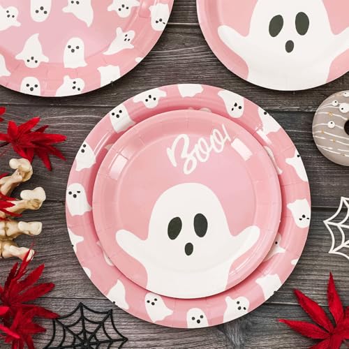 Pink Ghost Halloween Paper Plates 48pcs Disposable Party Dinnerware 7 & 9 Inch
