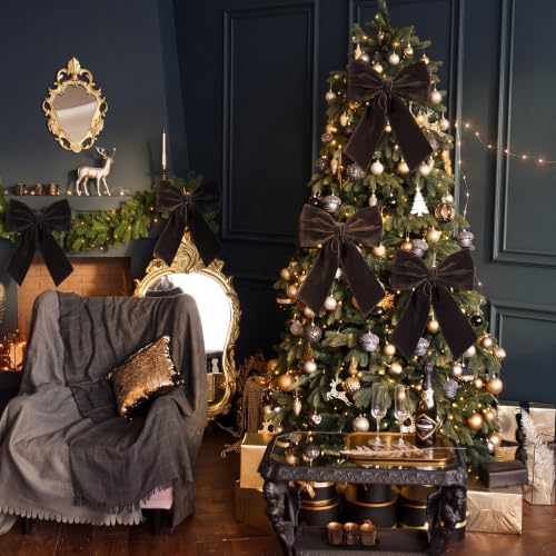Large Black Velvet Halloween Bow - 11.8 Inch Holiday Decor Set of 6
