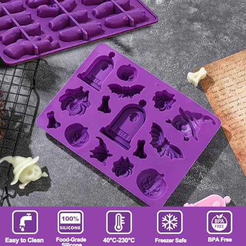 Halloween Silicone Molds 2 Pack for Baking Candy & Decorations, Ghost Skull Pumpkin