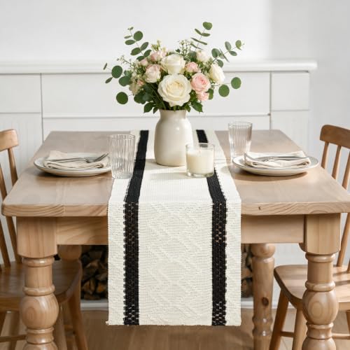 Artoid Mode Black Stripe Woven Rustic Table Runner 12x36 Inch - Durable Home Decor