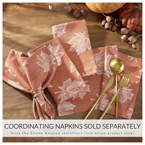 144x60 Inch Falling Leaves Jacquard Cotton Tablecloth - Sienna