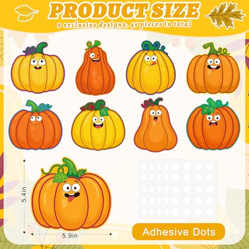 Fall Pumpkin Cutouts Decorations for Classroom & Party - Face Variation - 45 Pcs