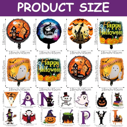 Halloween Party Decorations Kit - 22Pcs Foil Balloons Banner Swirls - Holiday Festive Decor
