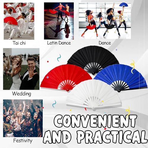 Blue 13-Inch Large Foldable Rave Fan for Line Dancing and Events