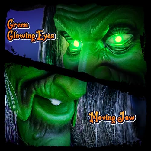 12 Ft Green Purple Black Animated Hovering Witch Halloween Decoration - Outdoor Outdoor Decorations