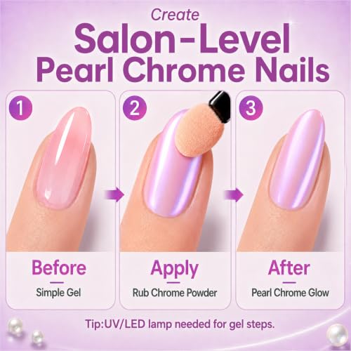 Beetles Chrome Nail Powder Set - White Pearl & Purple Aurora - Variation A2