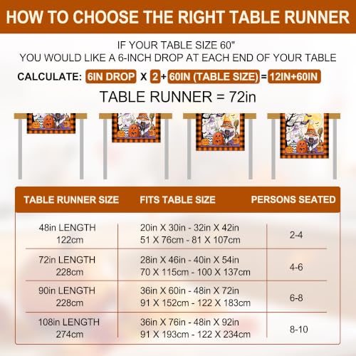 Halloween Gnome Table Runner - 13x72 Inch Orange Kitchen Decor