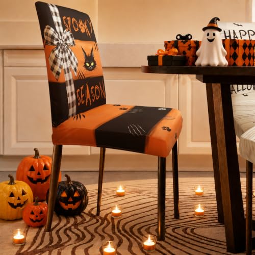 Halloween Ghost Chair Covers Set of 6 - Black, Off White & Orange