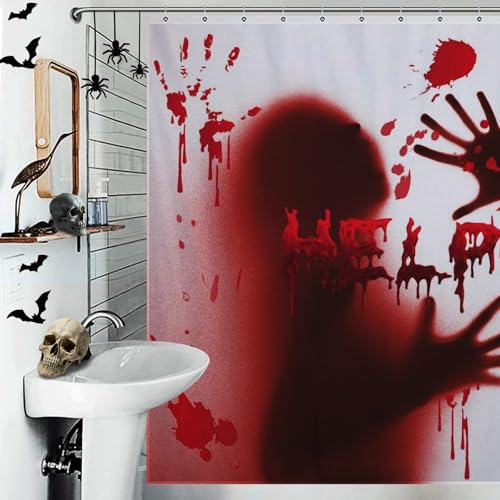 Halloween Bloody Hands Shower Curtain - Spooky Blood Handprints Waterproof Fabric 72x72 Inch - Horror Bathroom Decor with Hooks